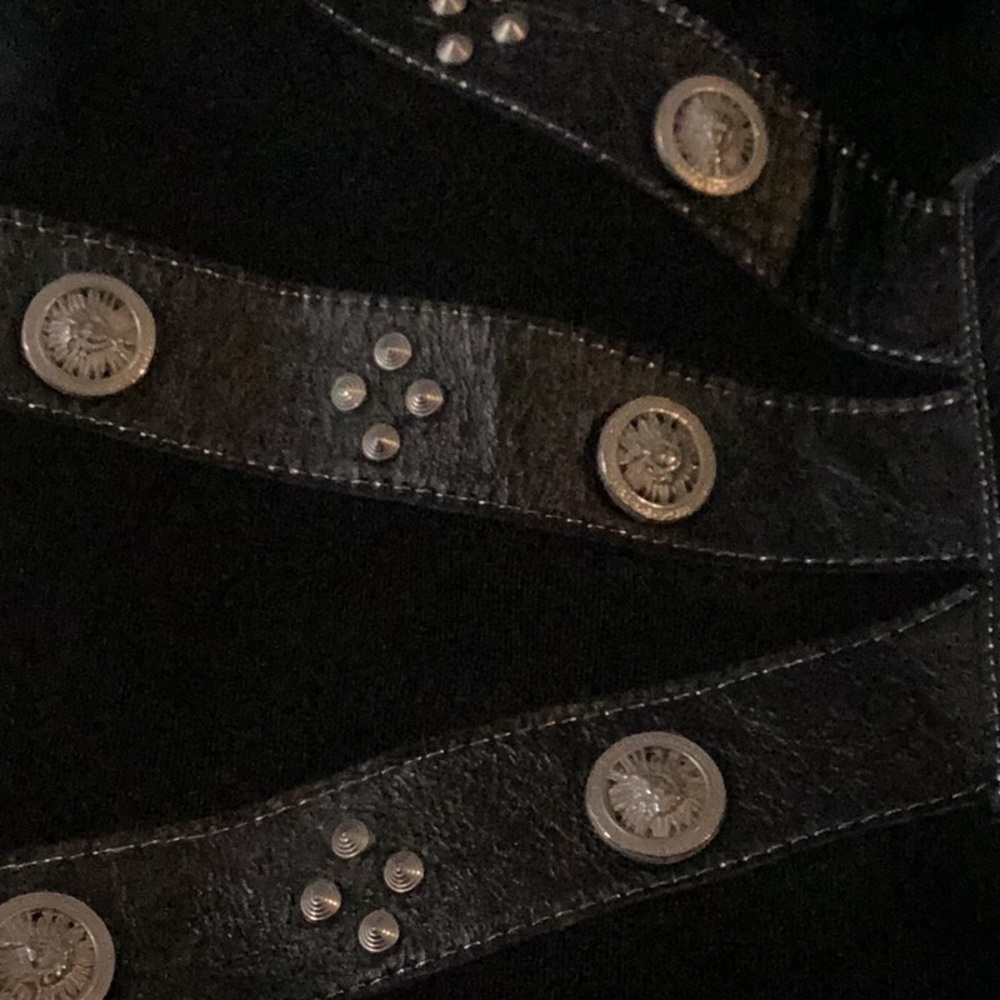 Andrea Isabella Black Vintage Dress w/ Leather & Silver Studs - Picture 8 of 11